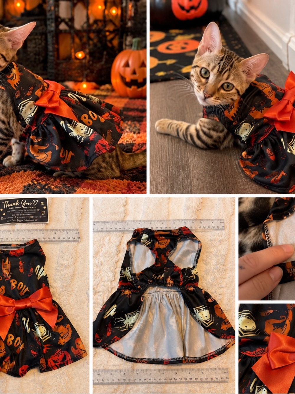Halloween Cat Dress - Black & Orange Bow